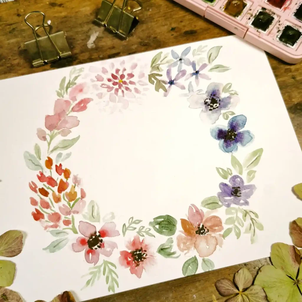 Watercolor Floral Wreath drawing Ideas (32)