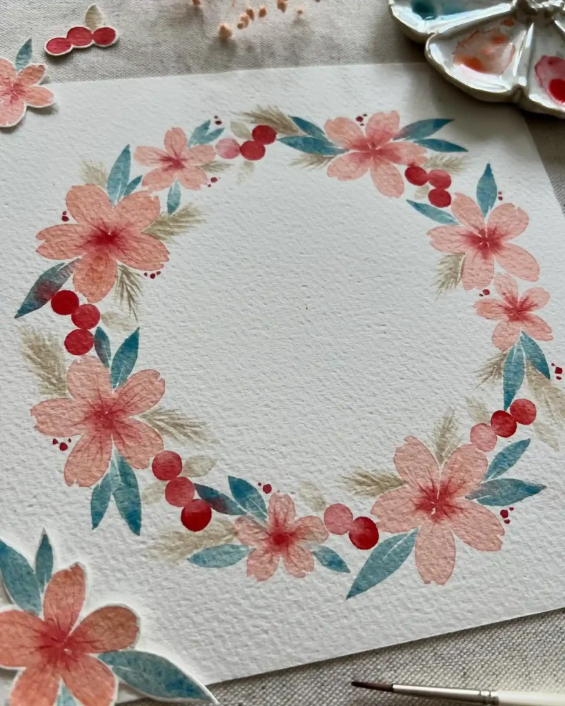 Watercolor Floral Wreath drawing Ideas (36)