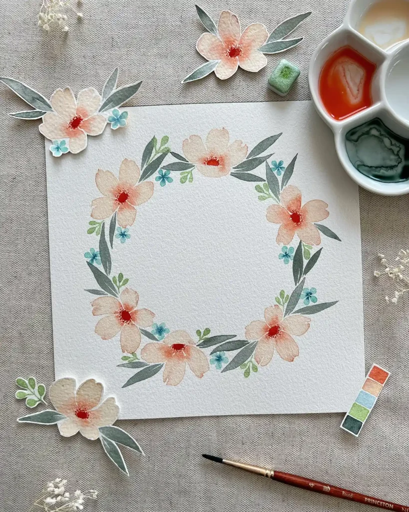 Watercolor Floral Wreath drawing Ideas (38)