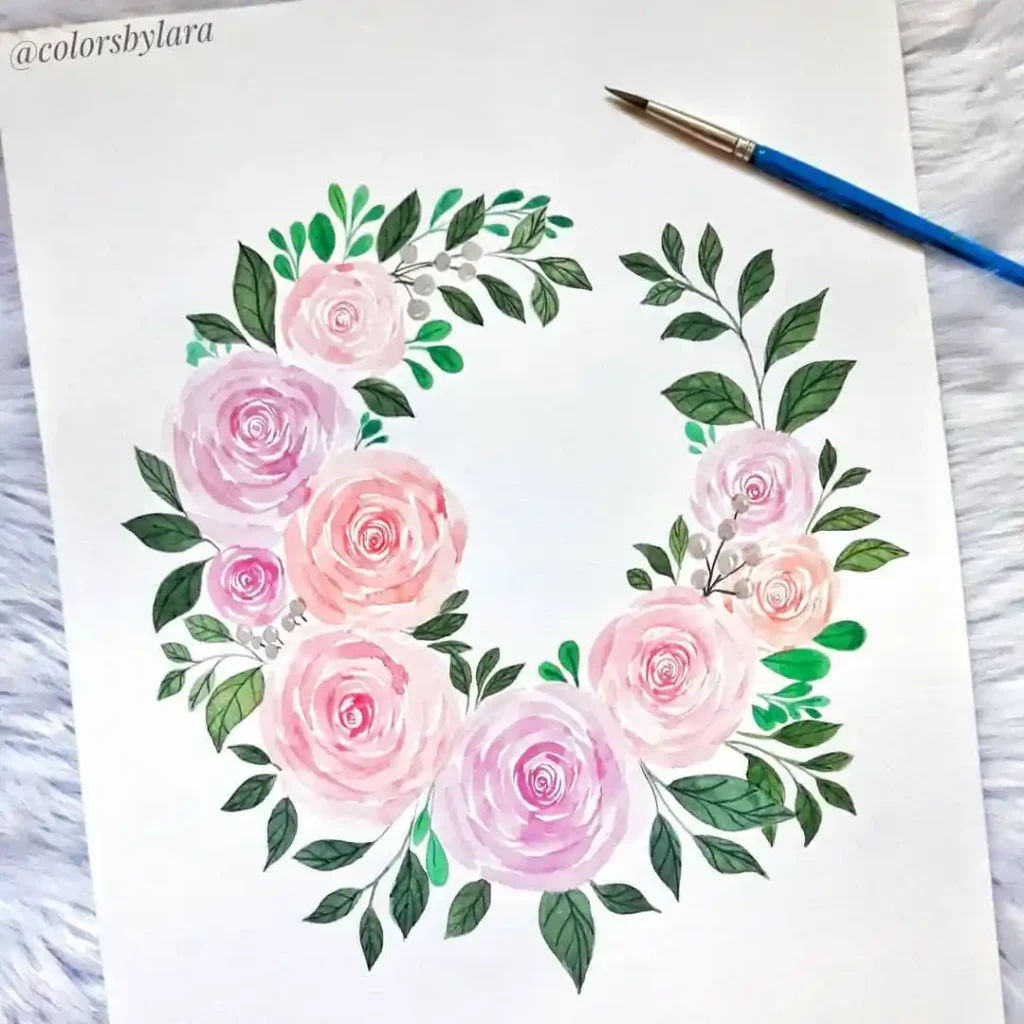 Watercolor Floral Wreath drawing Ideas (39)