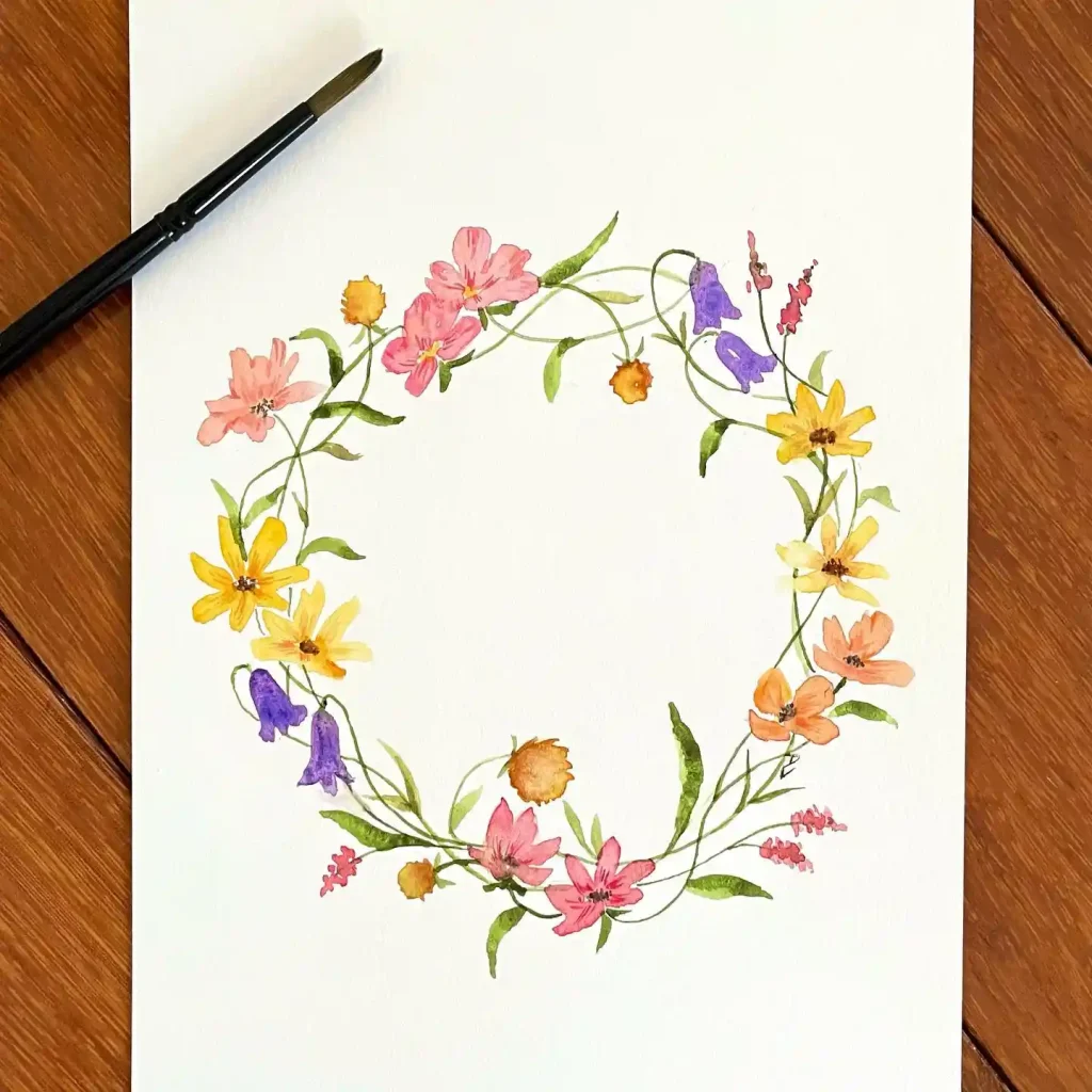 Watercolor Floral Wreath drawing Ideas (4)