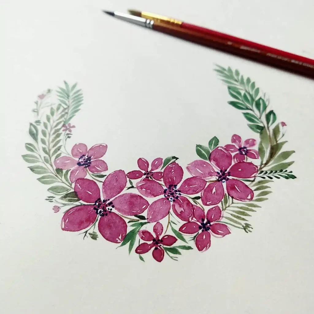 Watercolor Floral Wreath drawing Ideas (40)