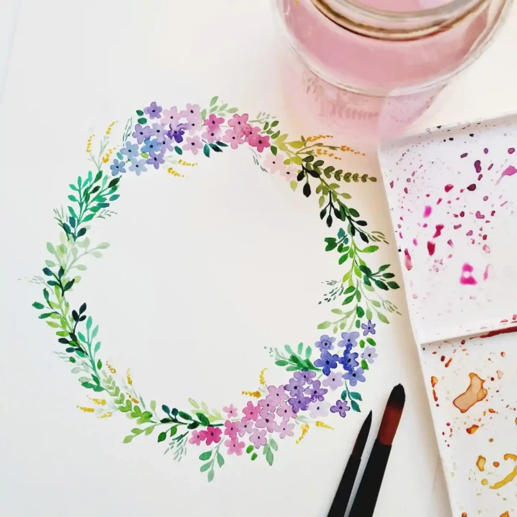 Watercolor Floral Wreath drawing Ideas (41)