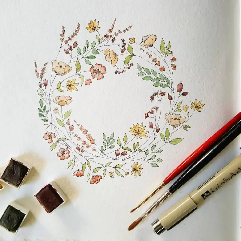 Watercolor Floral Wreath drawing Ideas (43)