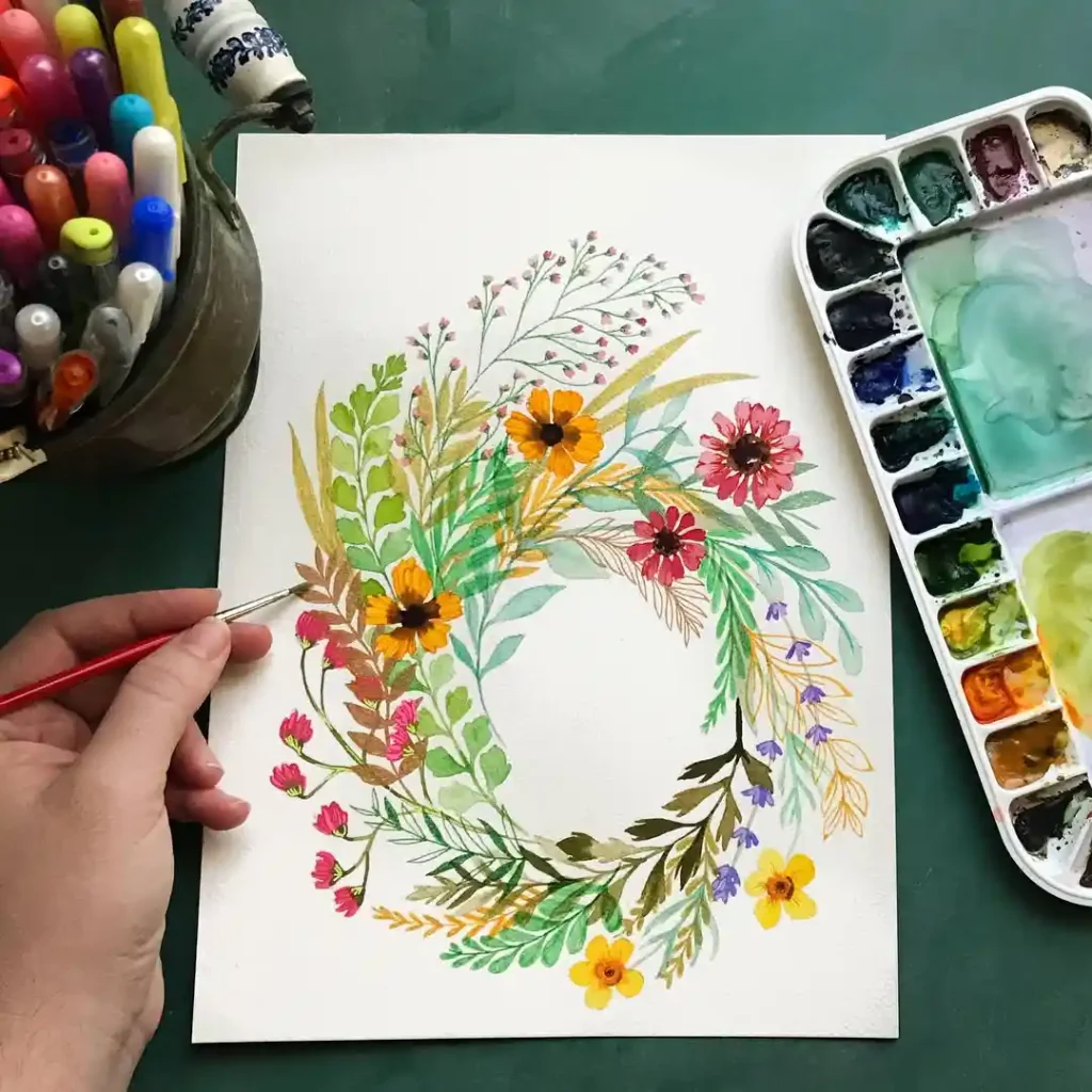 Watercolor Floral Wreath drawing Ideas (46)
