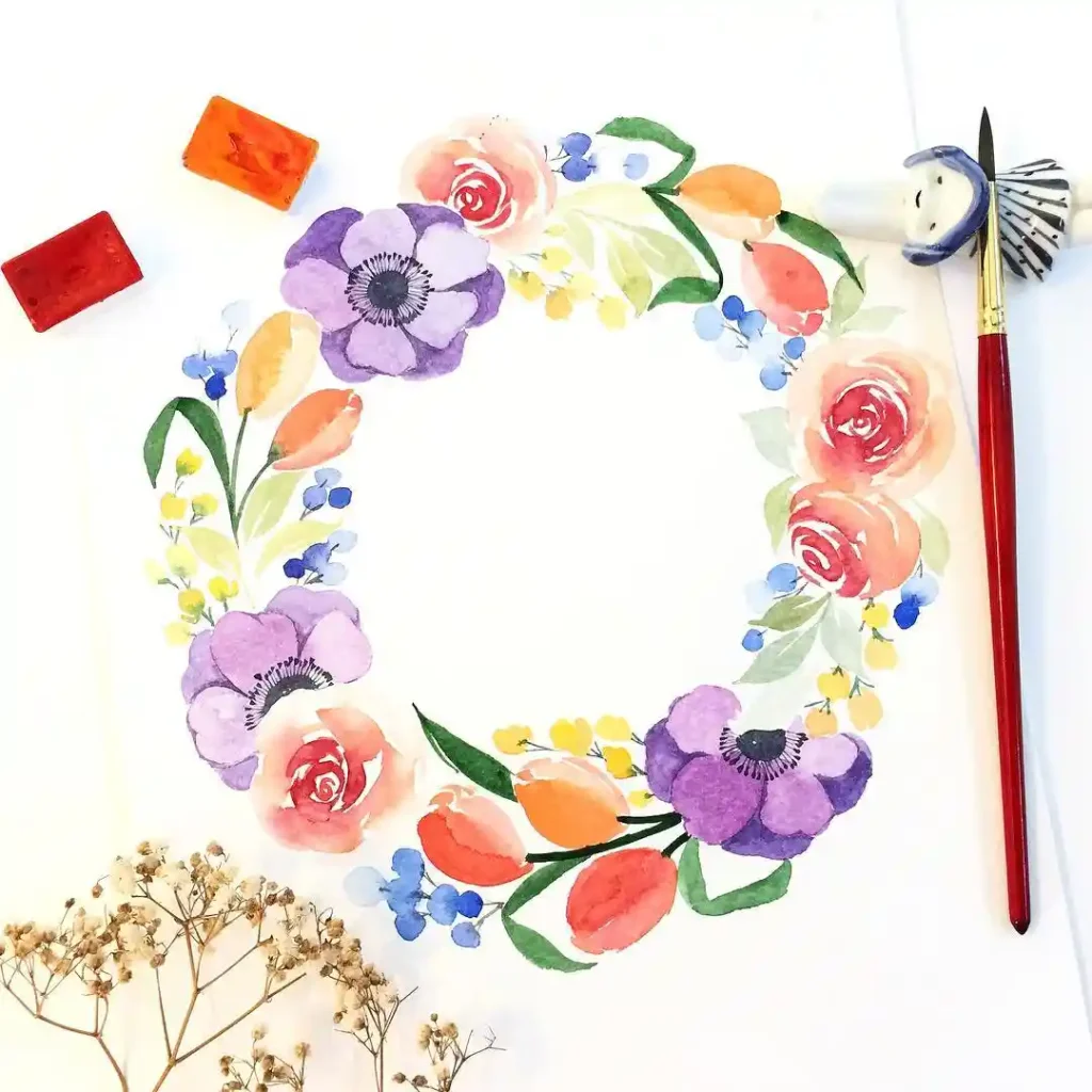 Watercolor Floral Wreath drawing Ideas (47)
