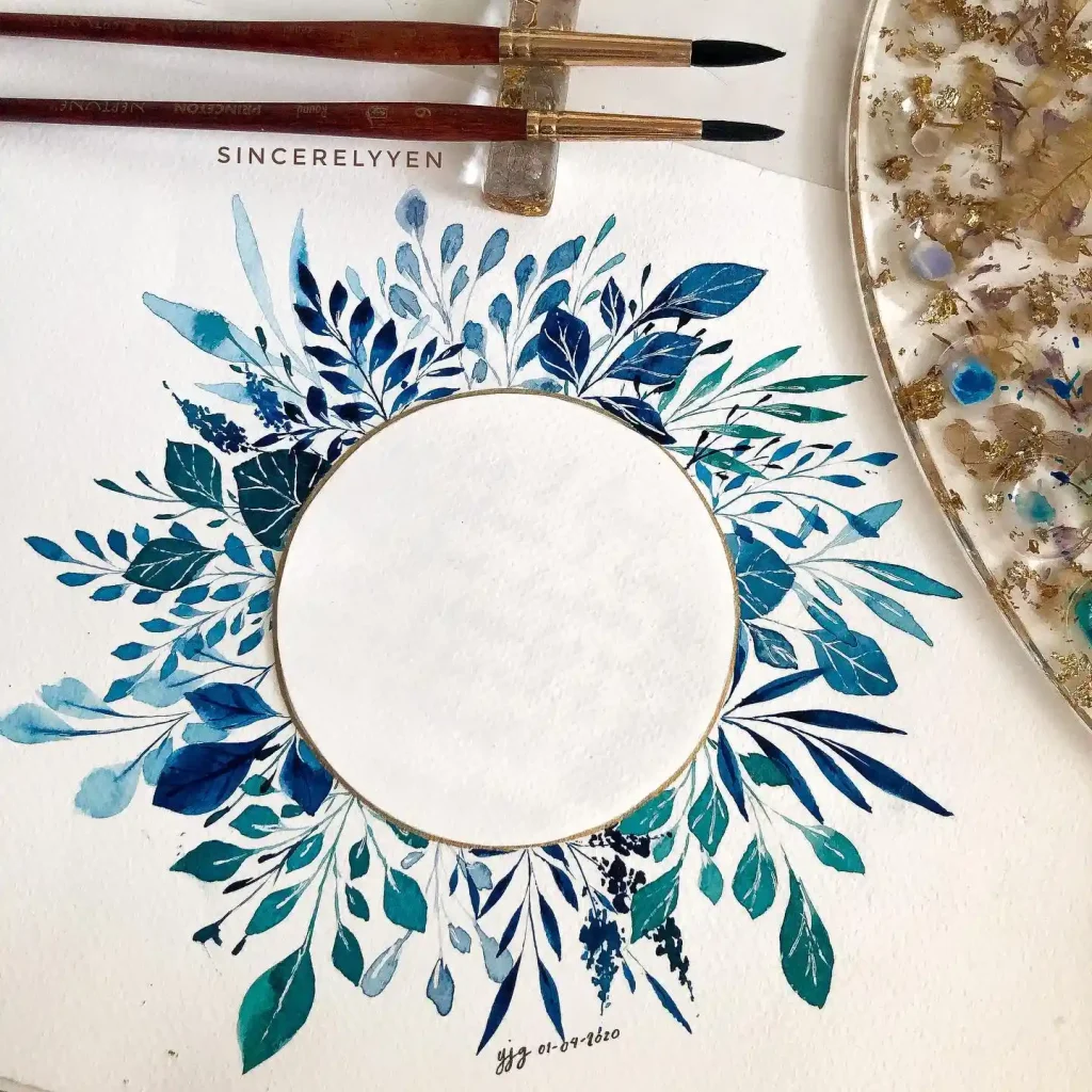 Watercolor Floral Wreath drawing Ideas (5)