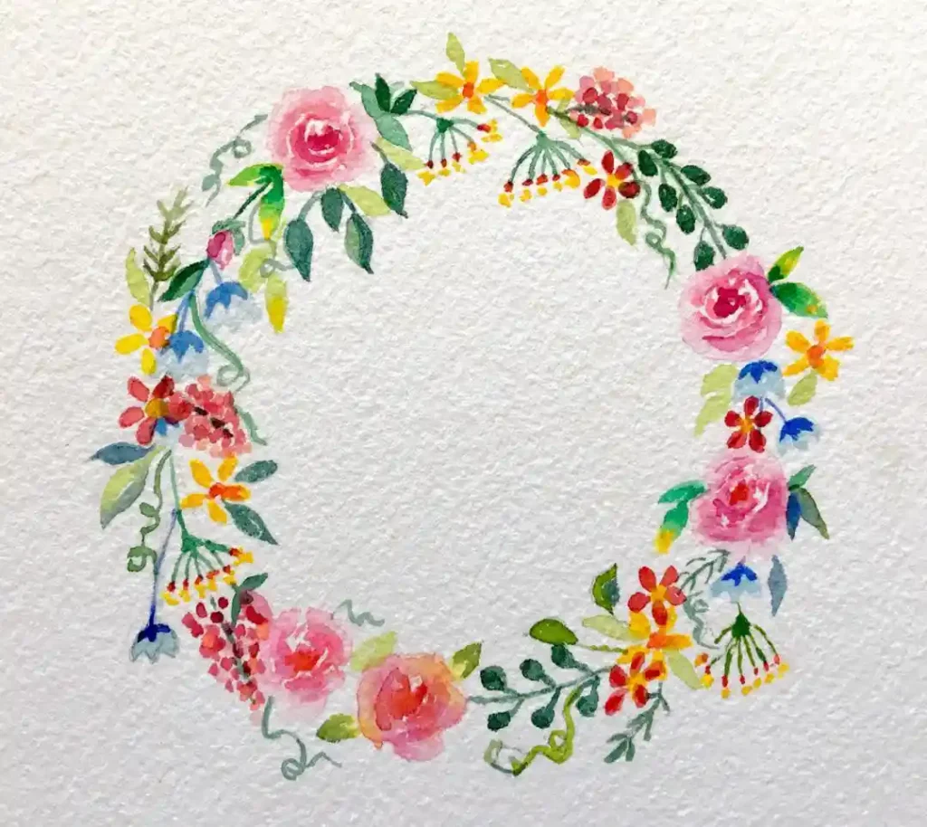 Watercolor Floral Wreath drawing Ideas (6)