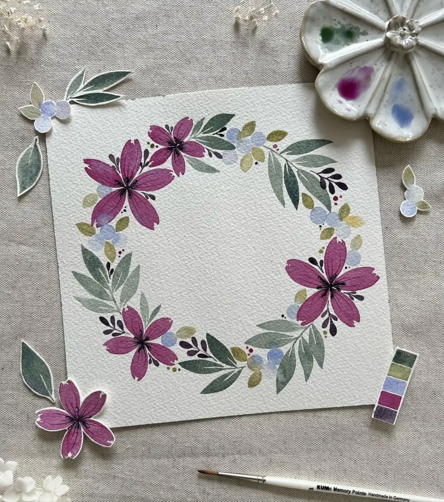 Watercolor Floral Wreath drawing Ideas (7)
