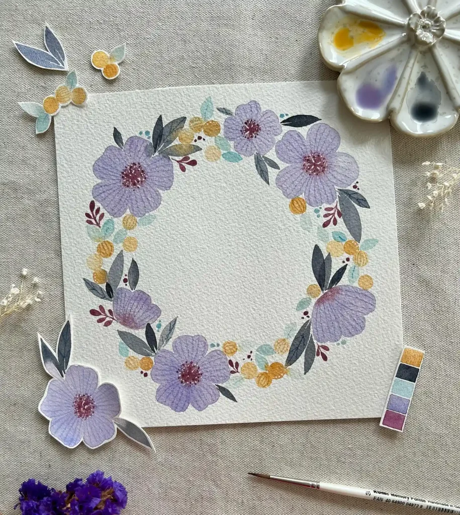Watercolor Floral Wreath drawing Ideas (8)