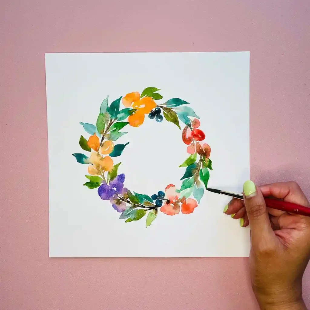 Watercolor Floral Wreath drawing Ideas (9)