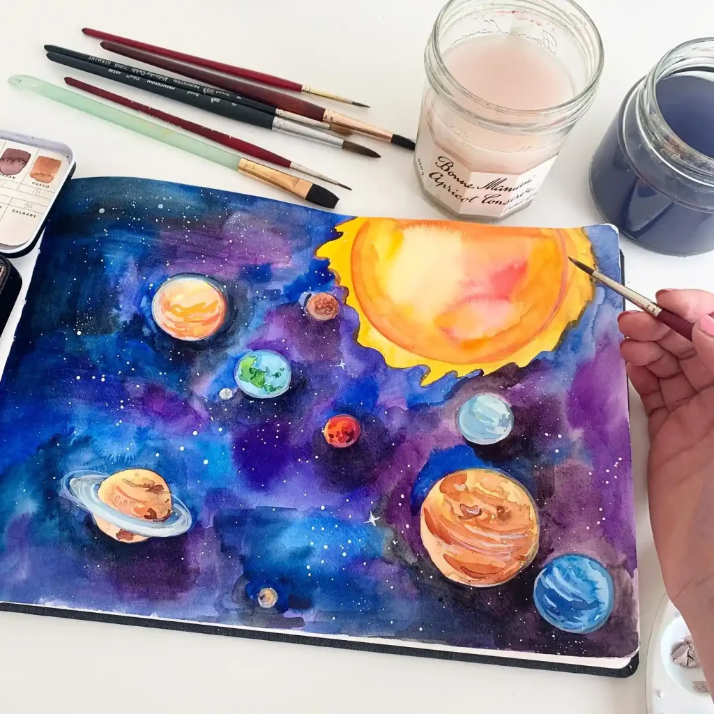 Watercolor Galaxy Drawing Ideas 7