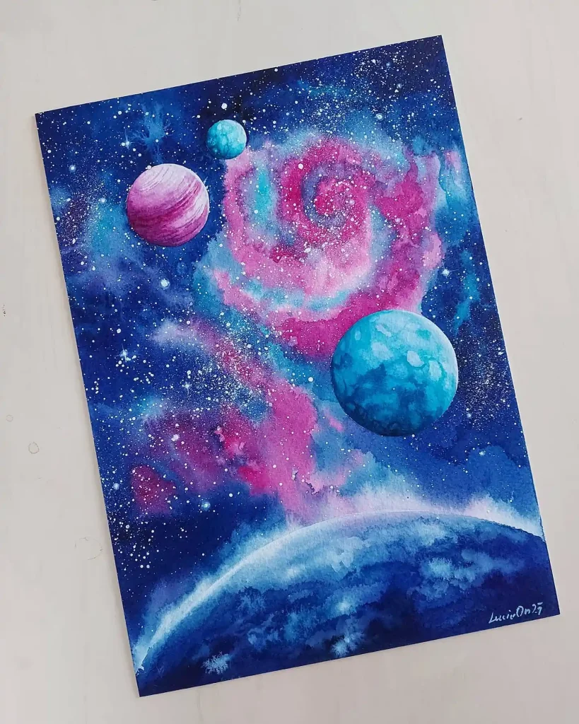 Watercolor Galaxy Drawing Ideas 9