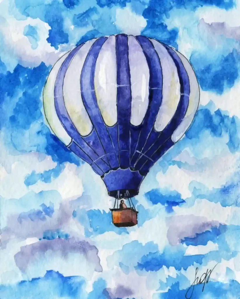Watercolor Hot Air balloon Drawing Ideas 1