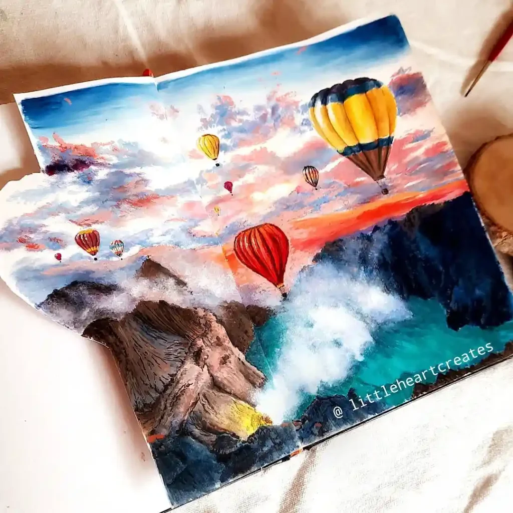 Watercolor Hot Air balloon Drawing Ideas 11
