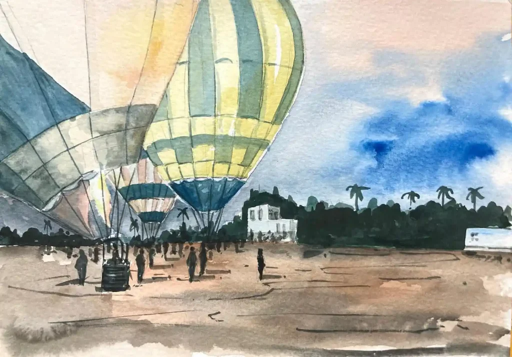 Watercolor Hot Air balloon Drawing Ideas 14
