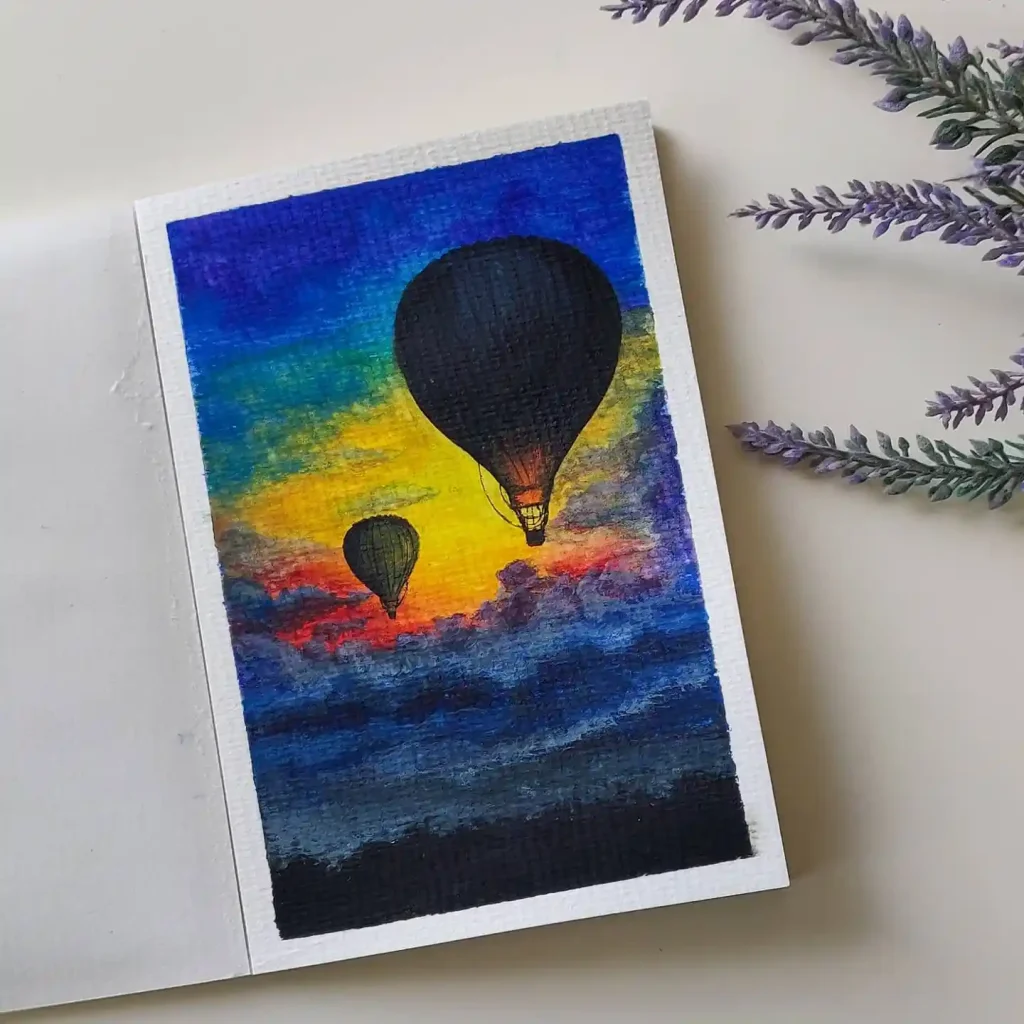 Watercolor Hot Air balloon Drawing Ideas 16