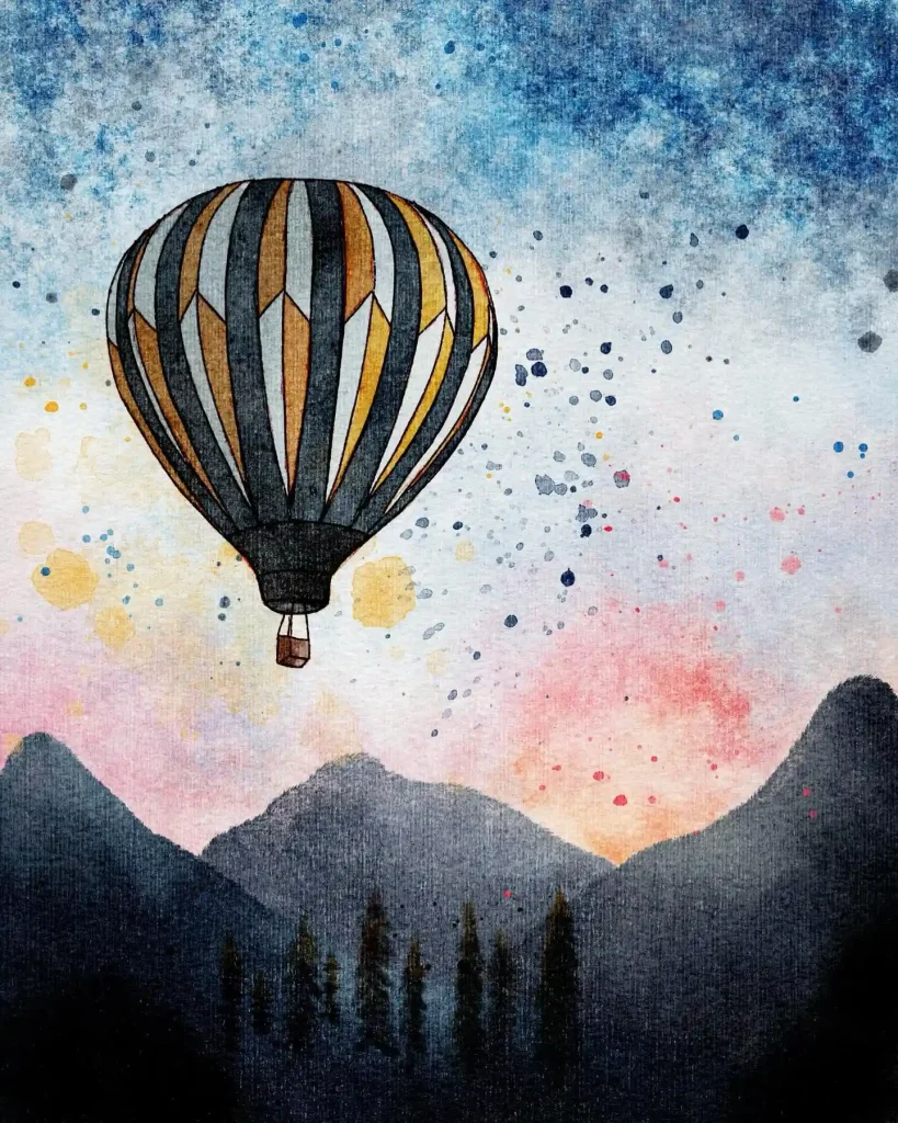 Watercolor Hot Air balloon Drawing Ideas 17