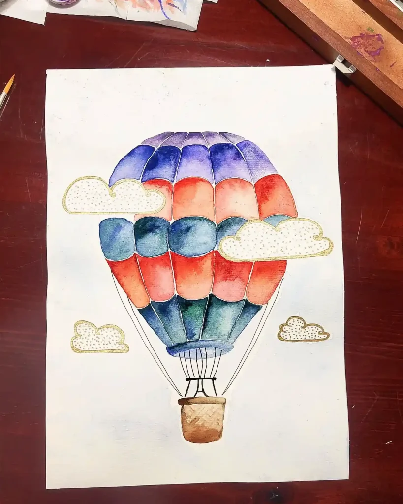 Watercolor Hot Air balloon Drawing Ideas 18