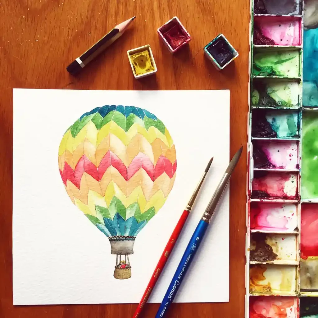 Watercolor Hot Air balloon Drawing Ideas 19