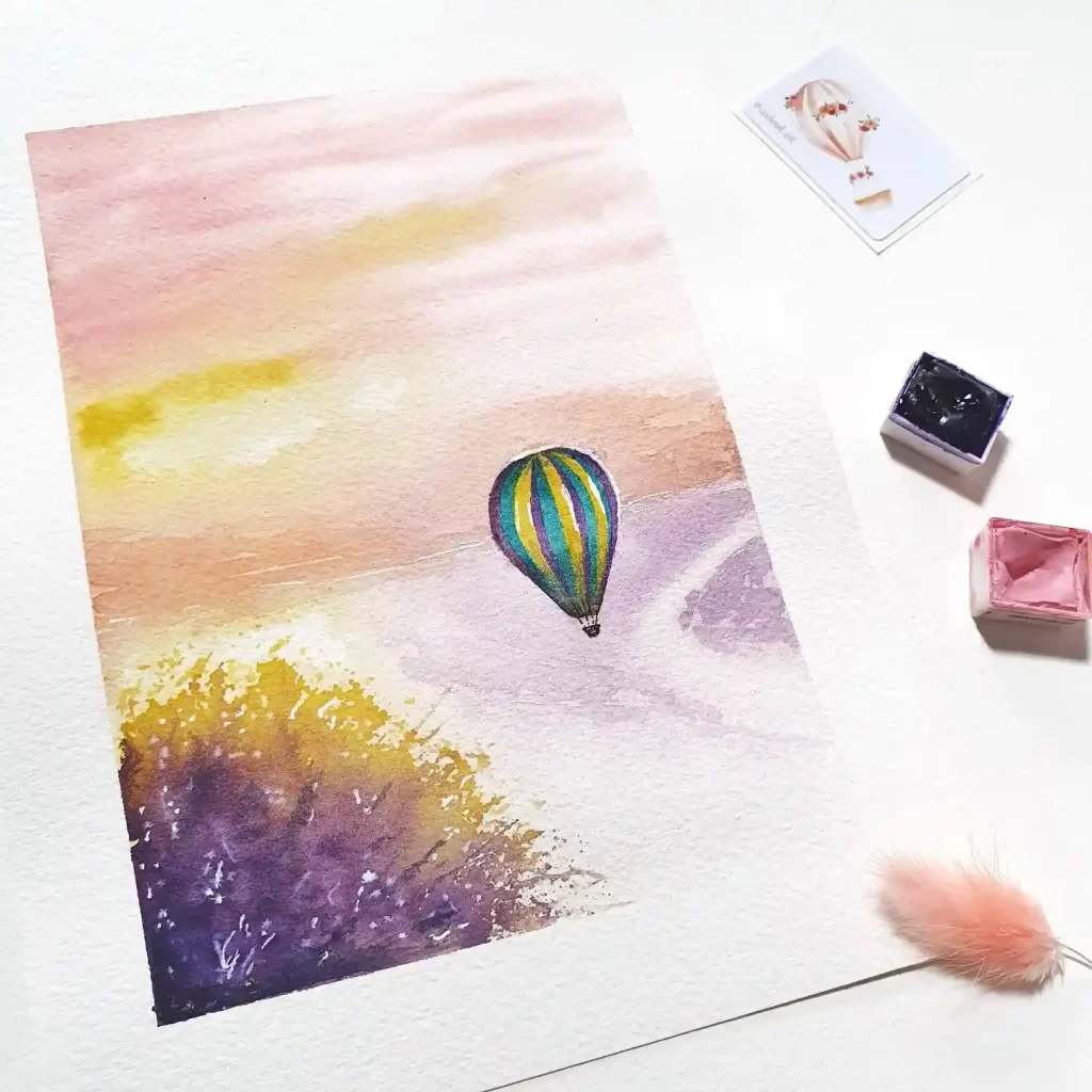 Watercolor Hot Air balloon Drawing Ideas 20