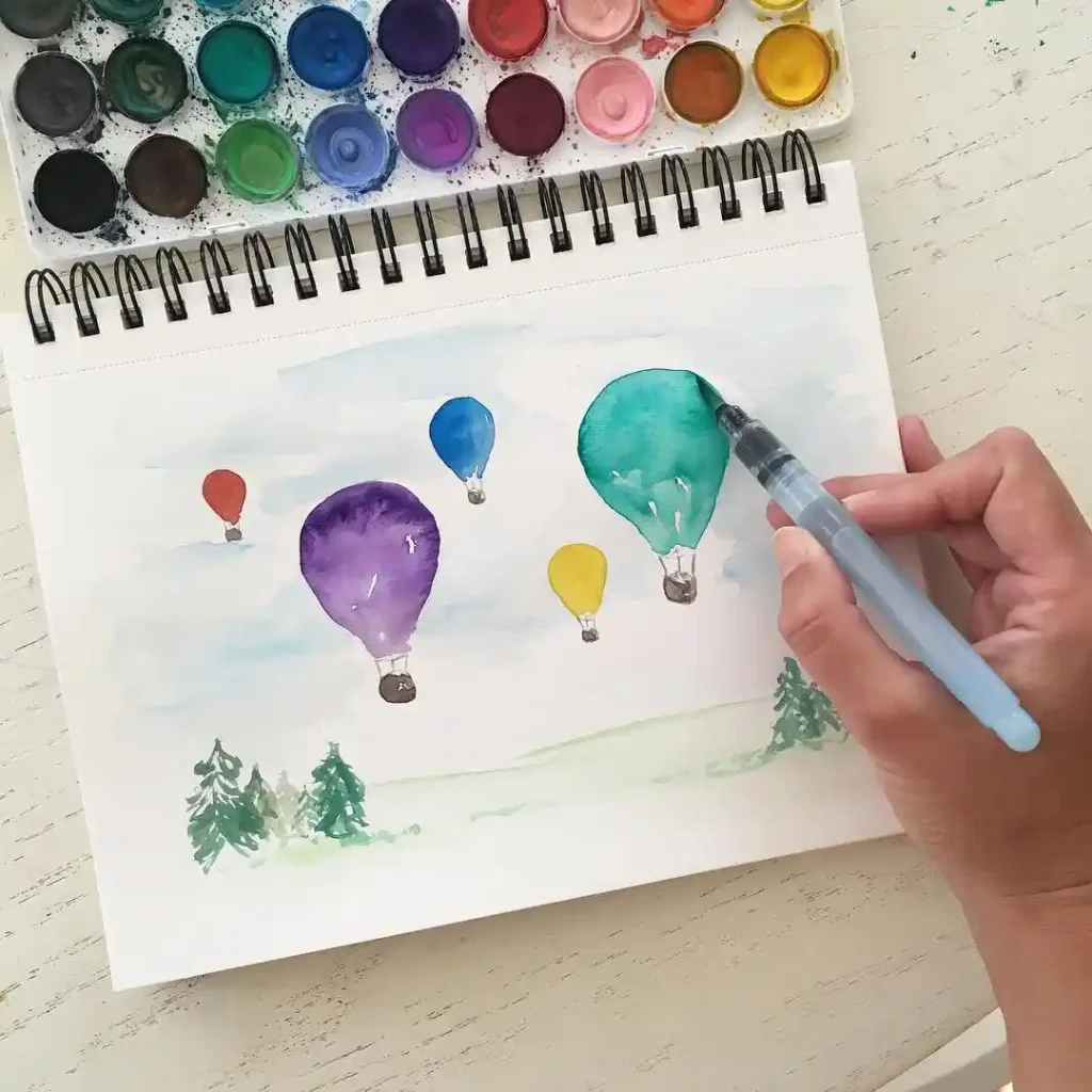 Watercolor Hot Air balloon Drawing Ideas 21