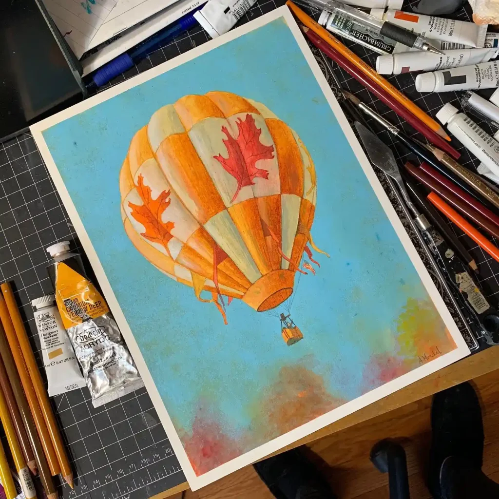 Watercolor Hot Air balloon Drawing Ideas 23