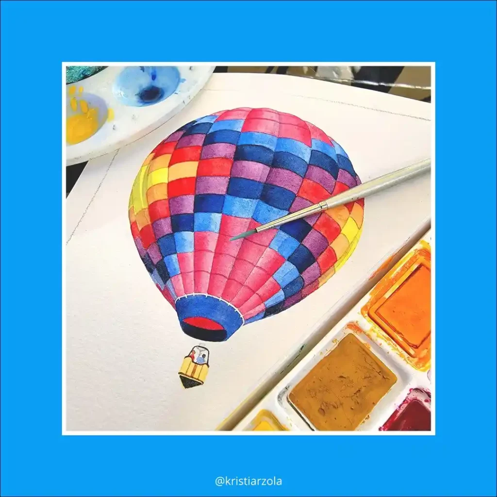 Watercolor Hot Air balloon Drawing Ideas 24