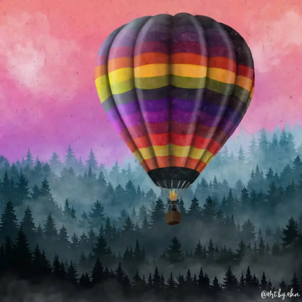 Watercolor Hot Air balloon Drawing Ideas 3