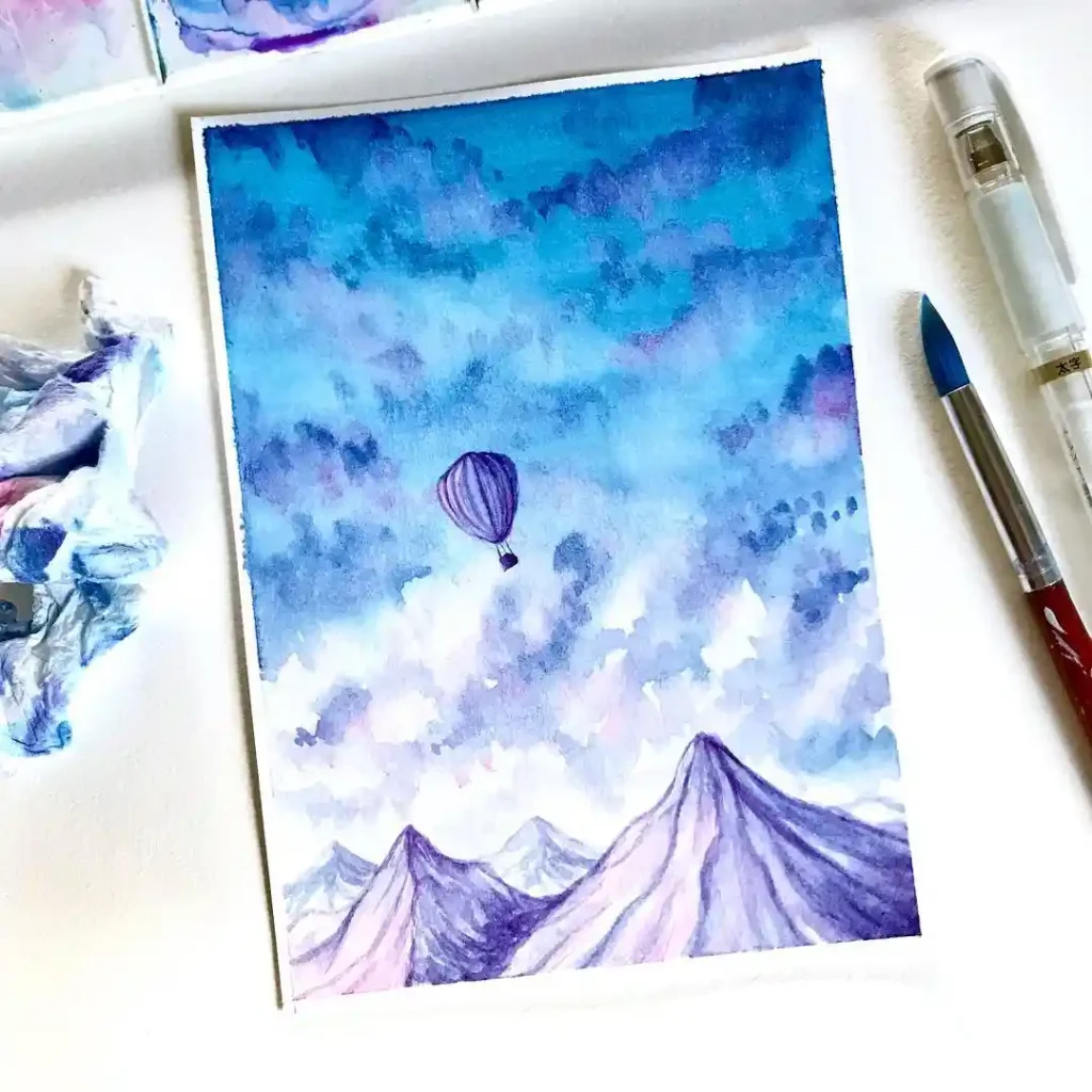 Watercolor Hot Air balloon Drawing Ideas 4