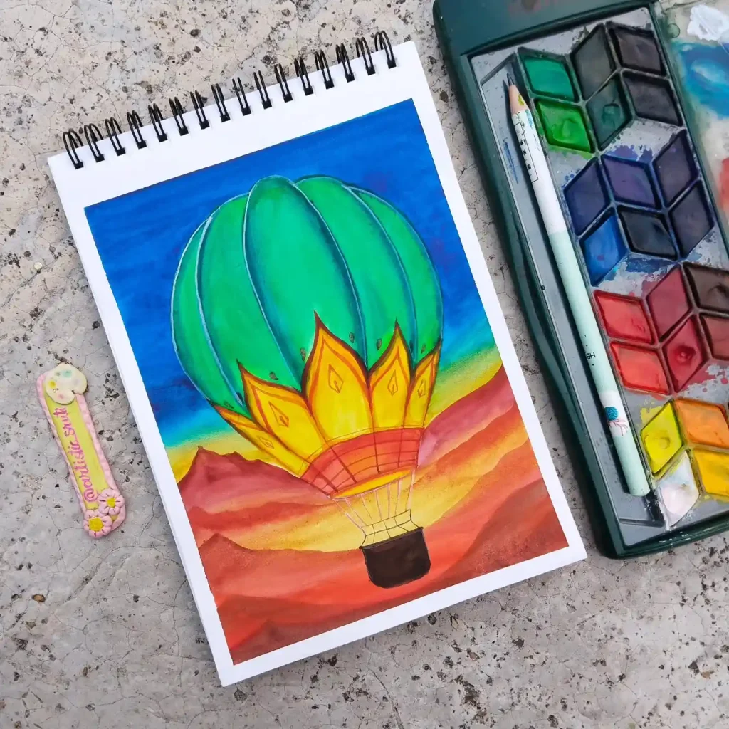 Watercolor Hot Air balloon Drawing Ideas 5