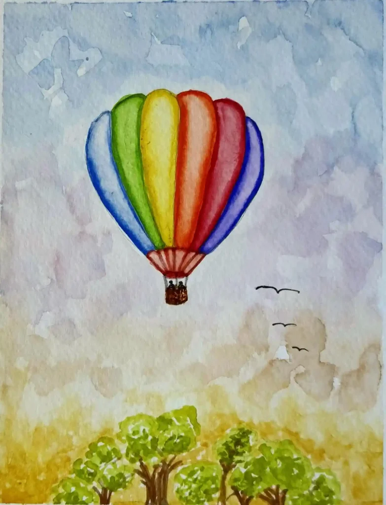 Watercolor Hot Air balloon Drawing Ideas 6