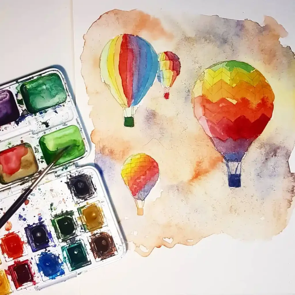 Watercolor Hot Air balloon Drawing Ideas 7