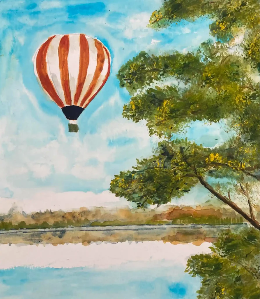 Watercolor Hot Air balloon Drawing Ideas 9