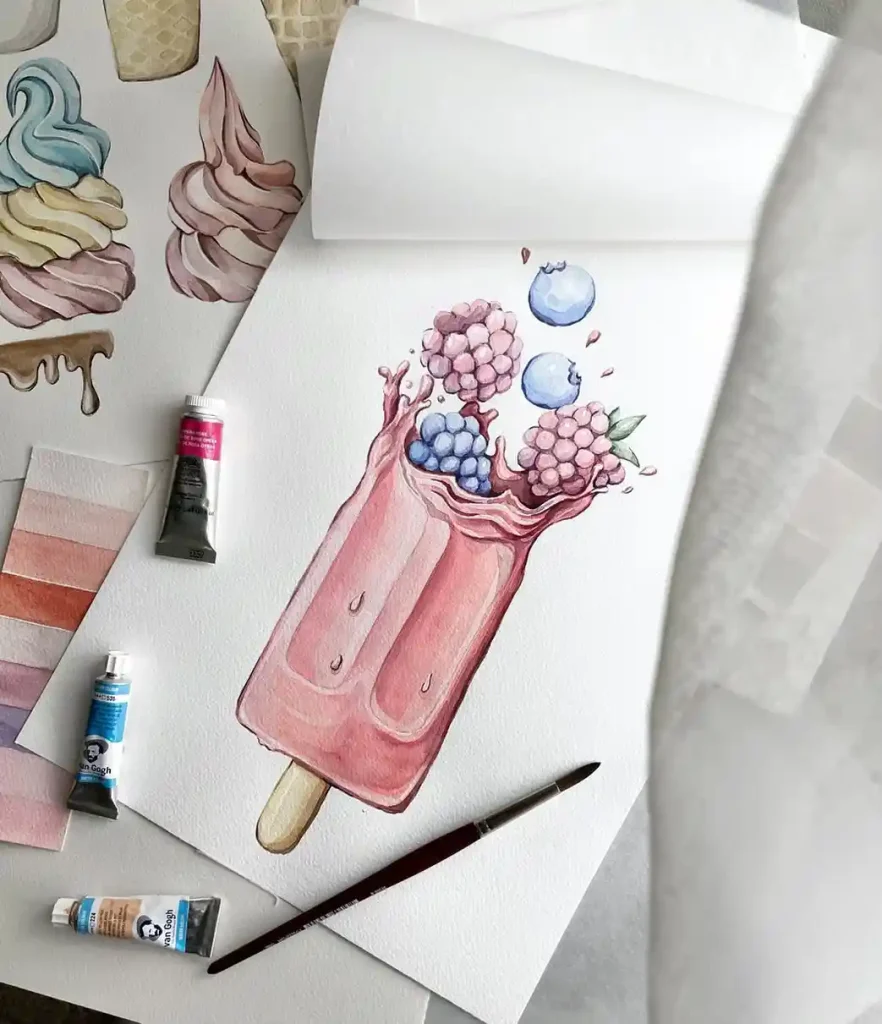 Watercolor Ice cream Drawing Ideas 2
