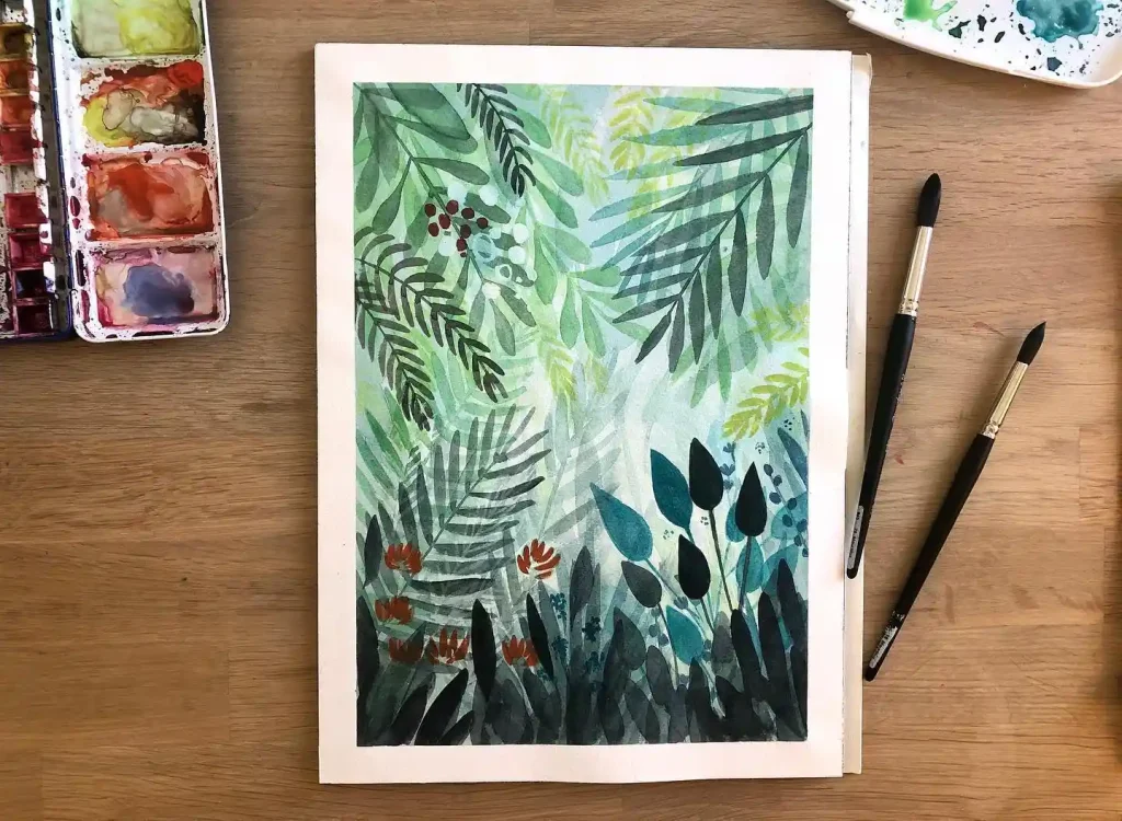 Watercolor Jungle Drawing Ideas 23