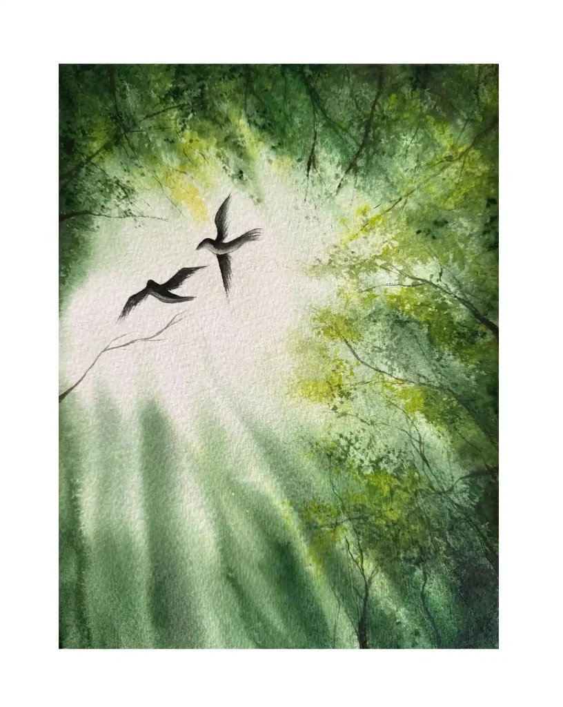 Watercolor Jungle Drawing Ideas 26