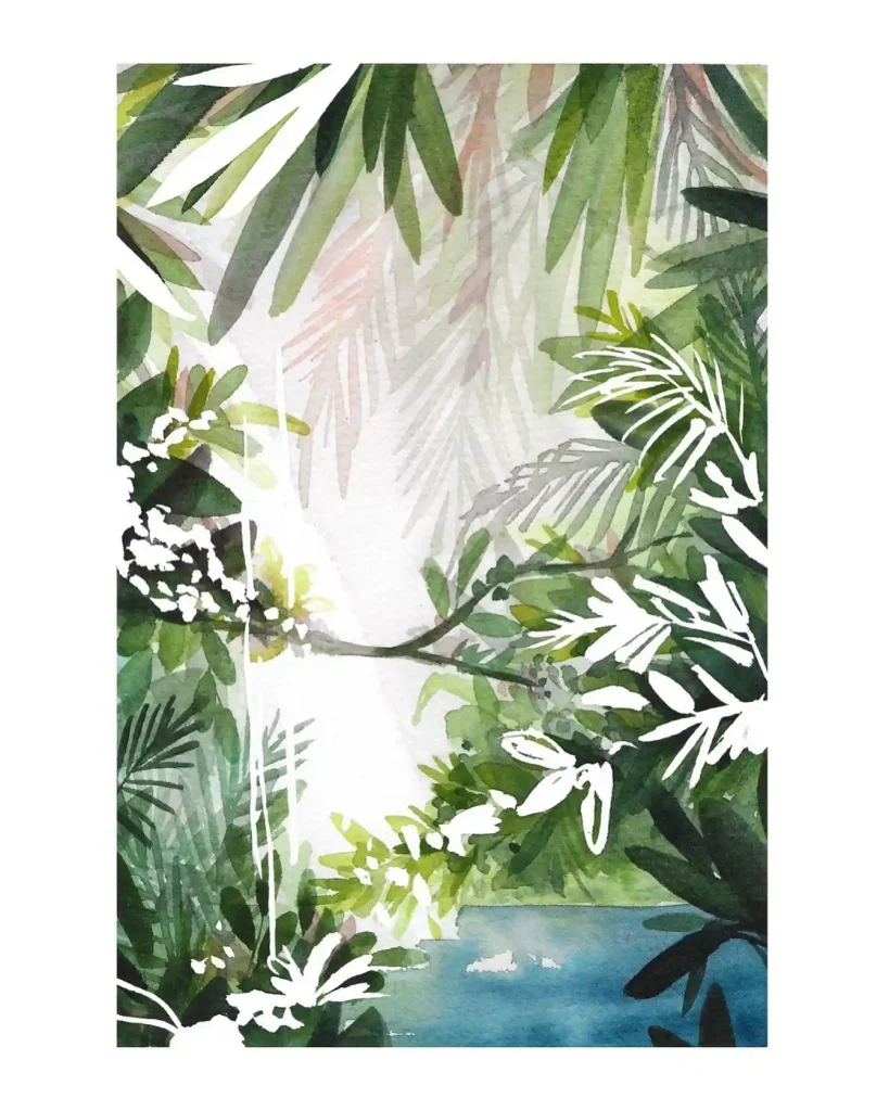 Watercolor Jungle Drawing Ideas 27