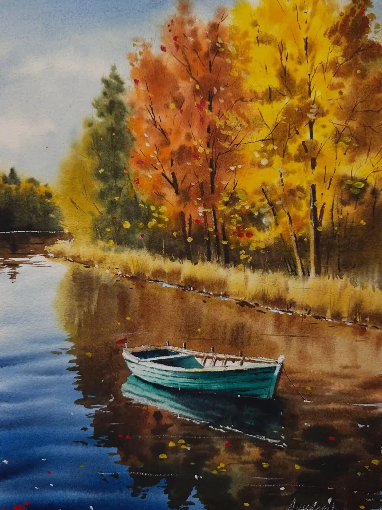 Watercolor Lake Drawing Ideas 1