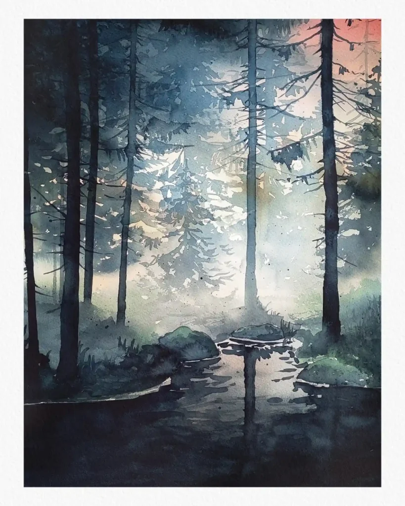 Watercolor Lake Drawing Ideas 12