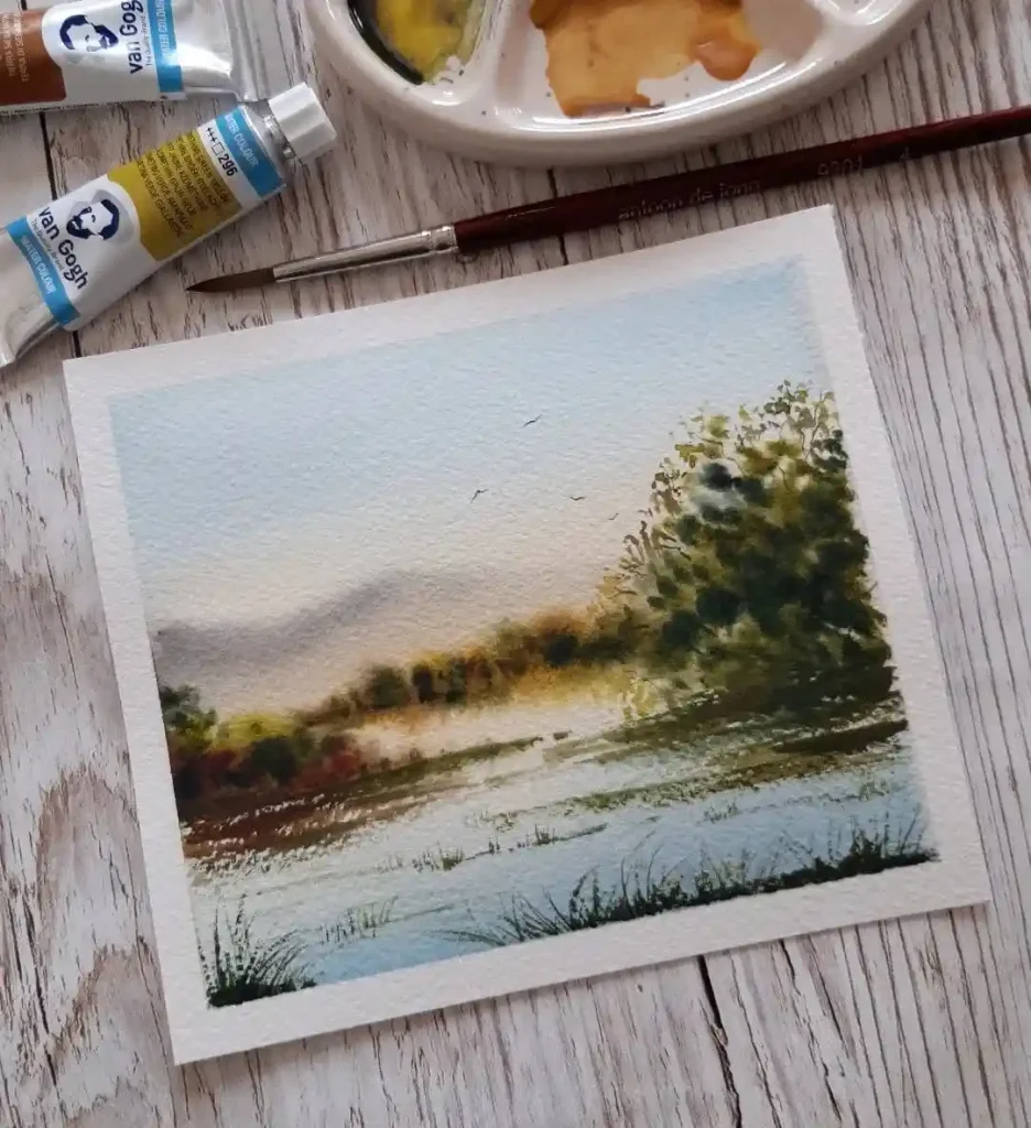 Watercolor Lake Drawing Ideas 13