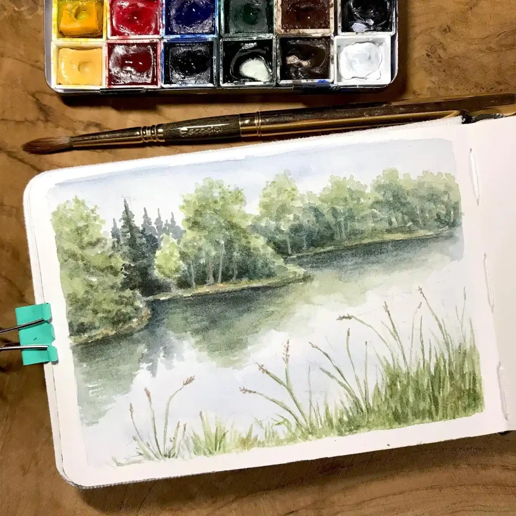 Watercolor Lake Drawing Ideas 15