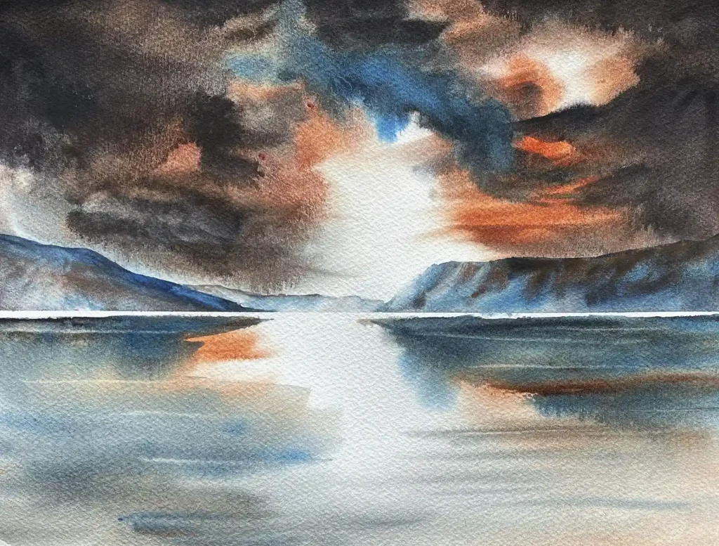 Watercolor Lake Drawing Ideas 17