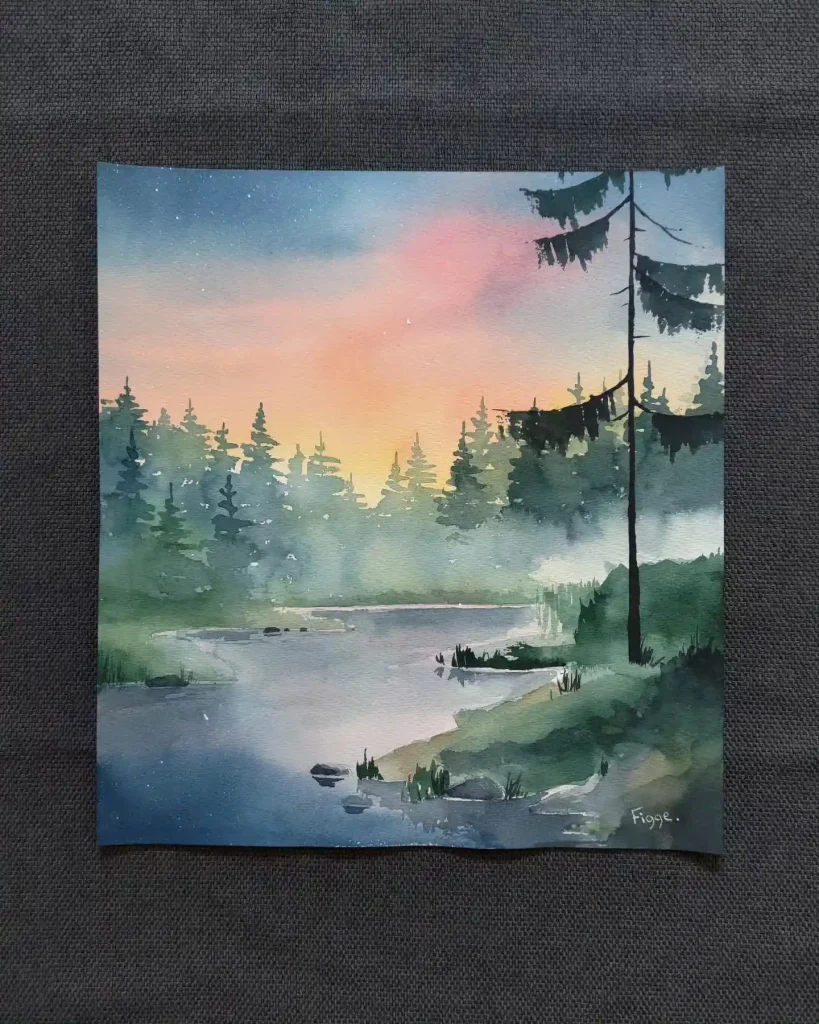 Watercolor Lake Drawing Ideas 18