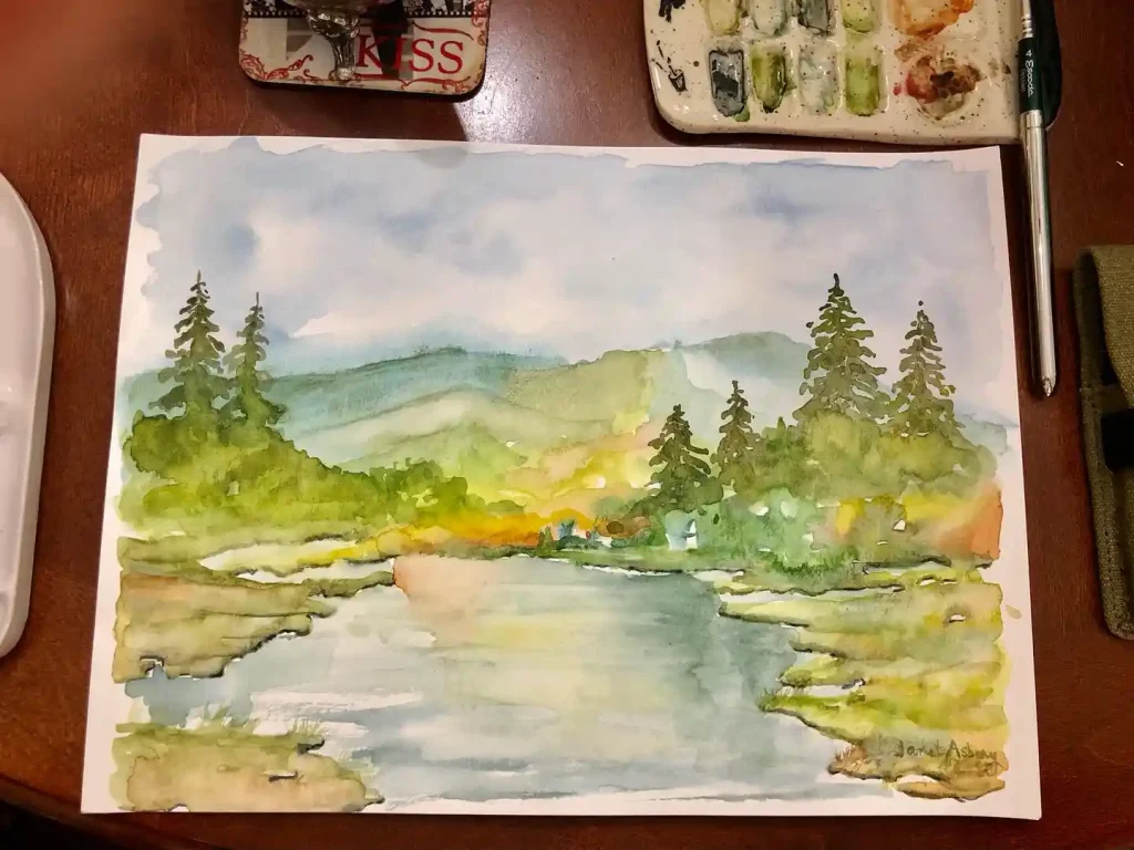Watercolor Lake Drawing Ideas 19