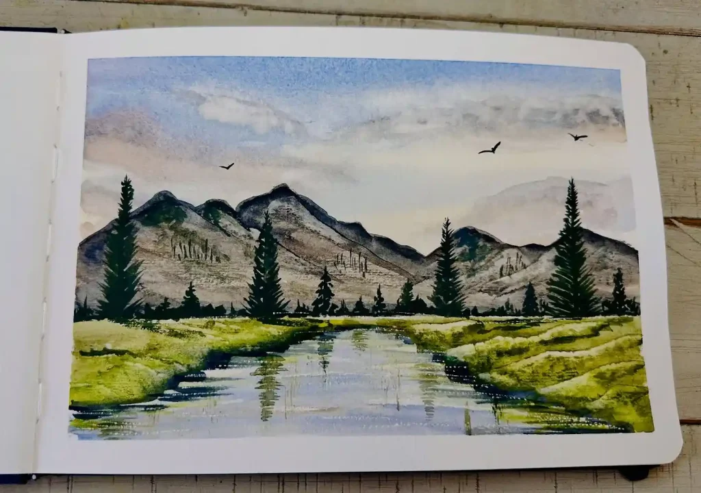 Watercolor Lake Drawing Ideas 21