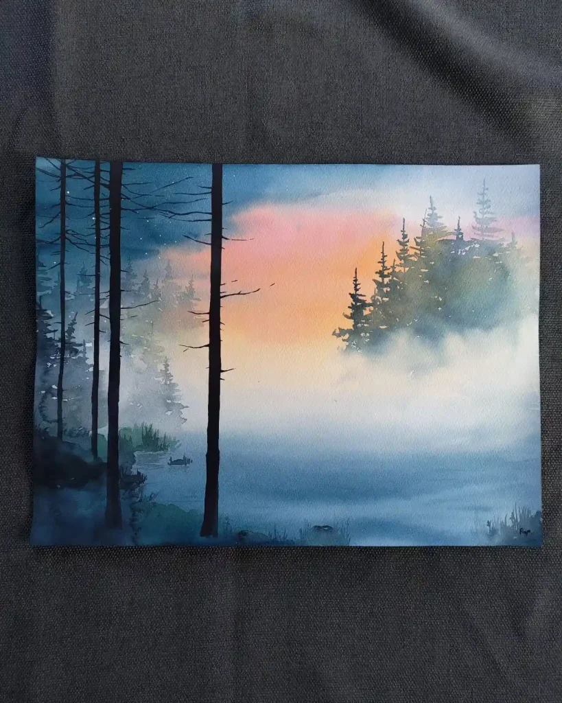 Watercolor Lake Drawing Ideas 22