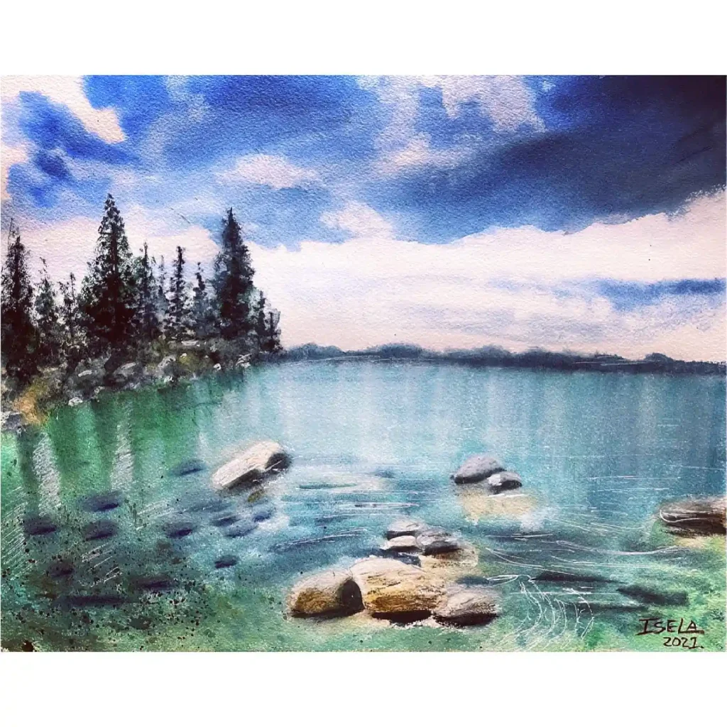 Watercolor Lake Drawing Ideas 23
