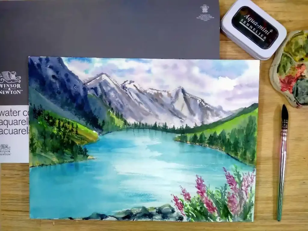 Watercolor Lake Drawing Ideas 25