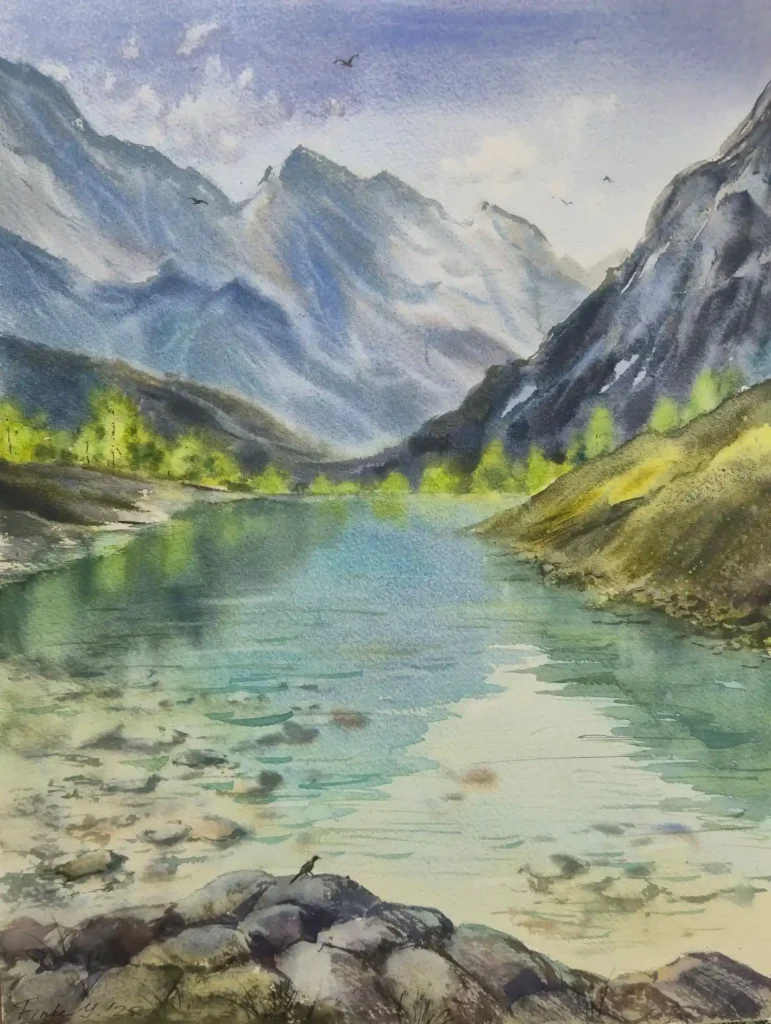 Watercolor Lake Drawing Ideas 26